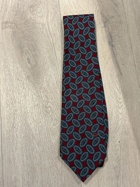 Gucci Burgundy Silk Tie with Blue and Green Medallions
